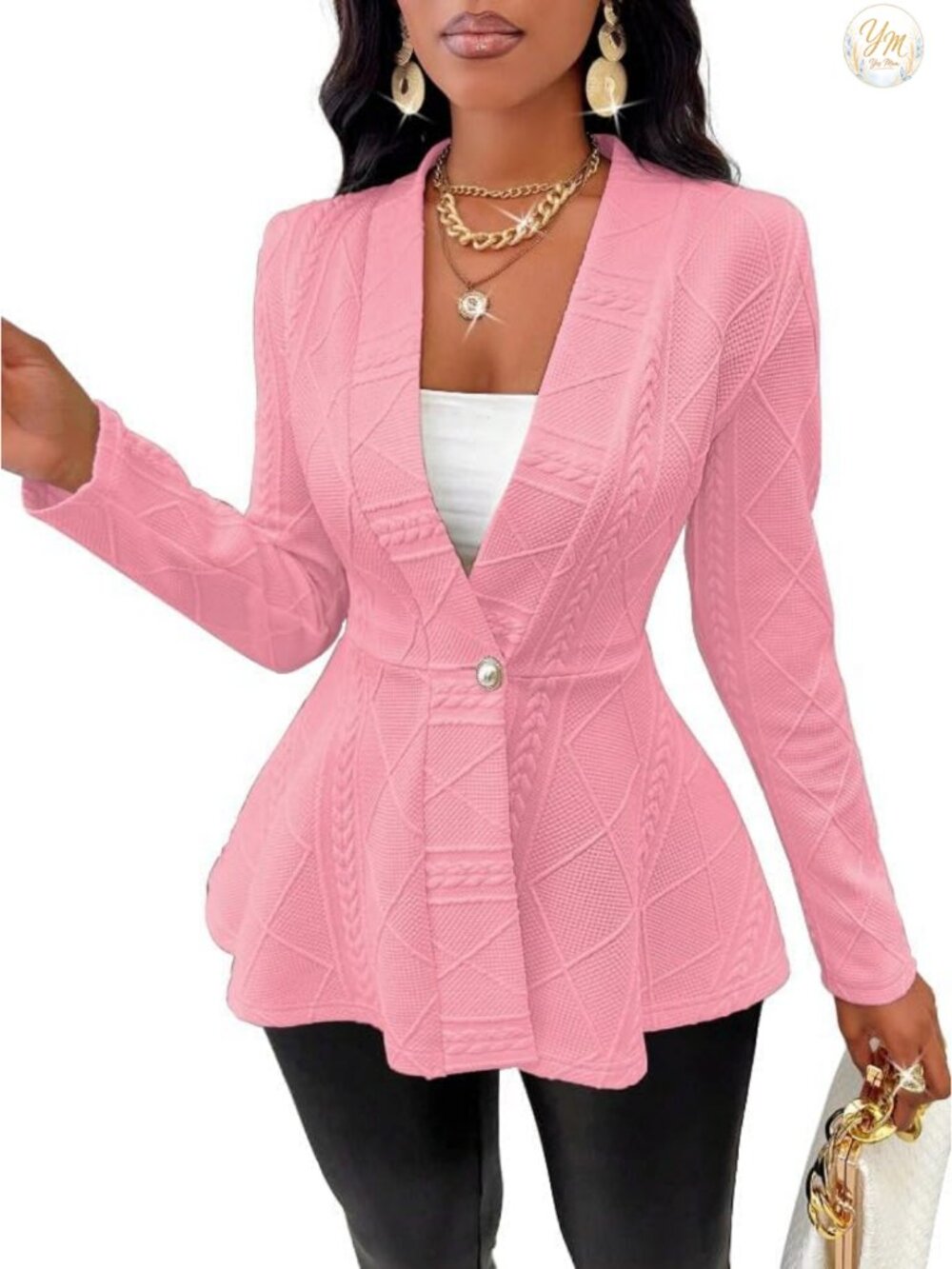 Women's Knit Blazer Peplum Cardigan Business Casual Long Sleeve Office Suit